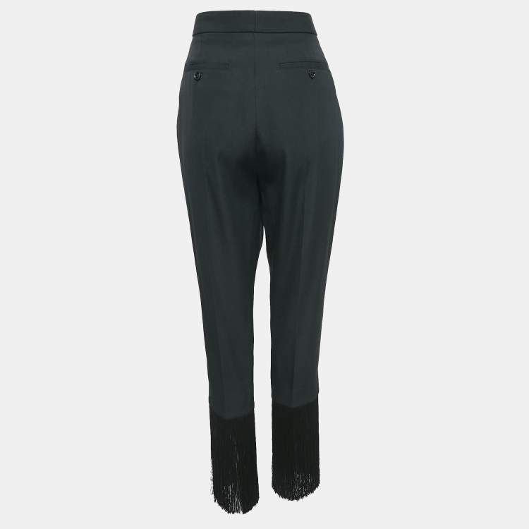 Pre Owned Burberry Black Virgin Wool Fringed Slim Leg Pants M