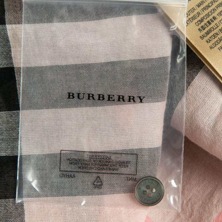 Pre Owned Burberry Pink Plaid Cotton Puff Sleeves Ruffled Button Front Top S