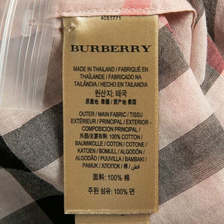 Pre Owned Burberry Pink Plaid Cotton Puff Sleeves Ruffled Button Front Top S