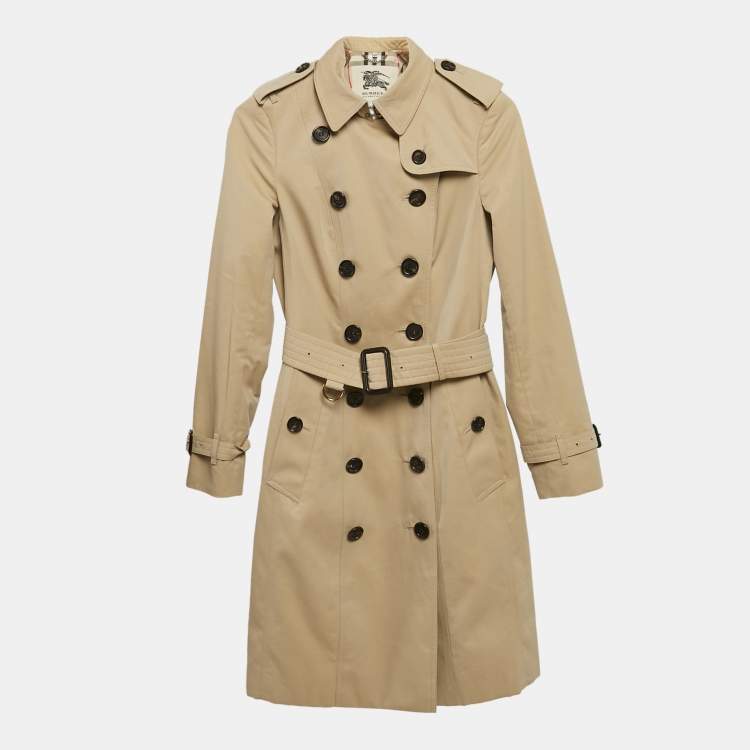 Pre Owned Burberry Beige Gabardine Cotton Belted Trench Coat XXS