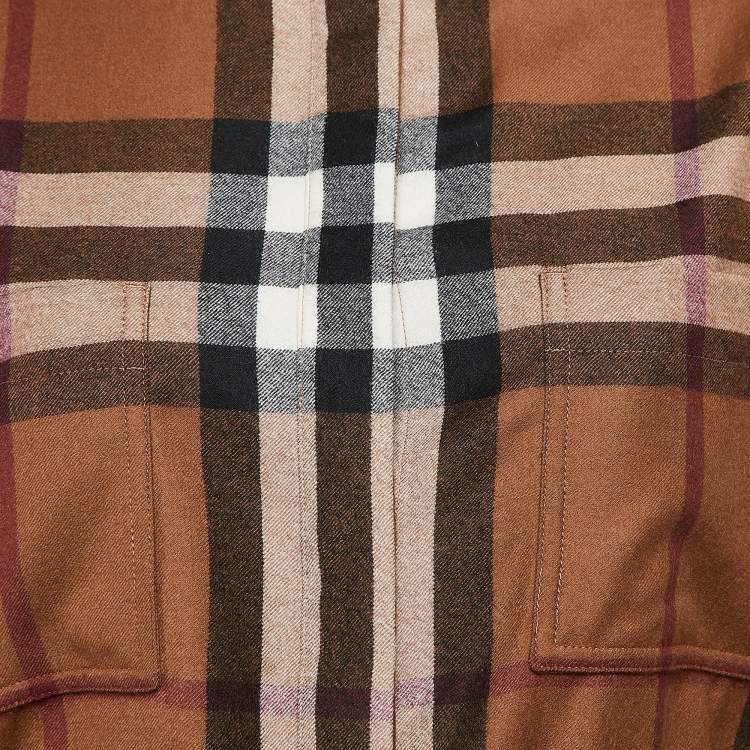 Pre Owned Burberry Brown Plaid Wool Belted Shirt Dress M