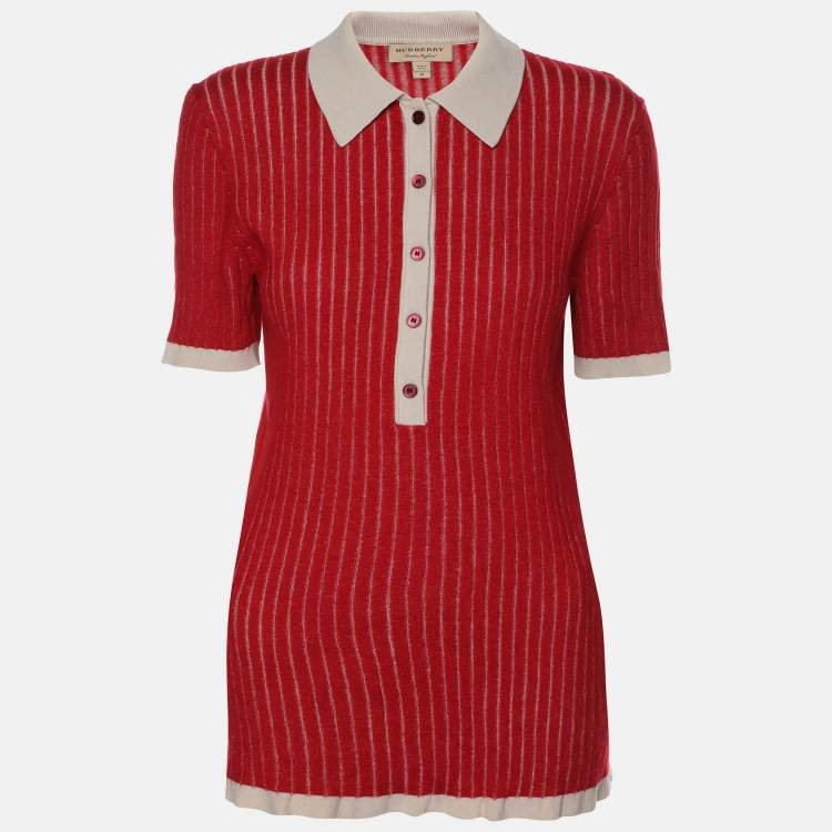 Pre Owned Burberry Red Cashmere and Silk T-Shirt M