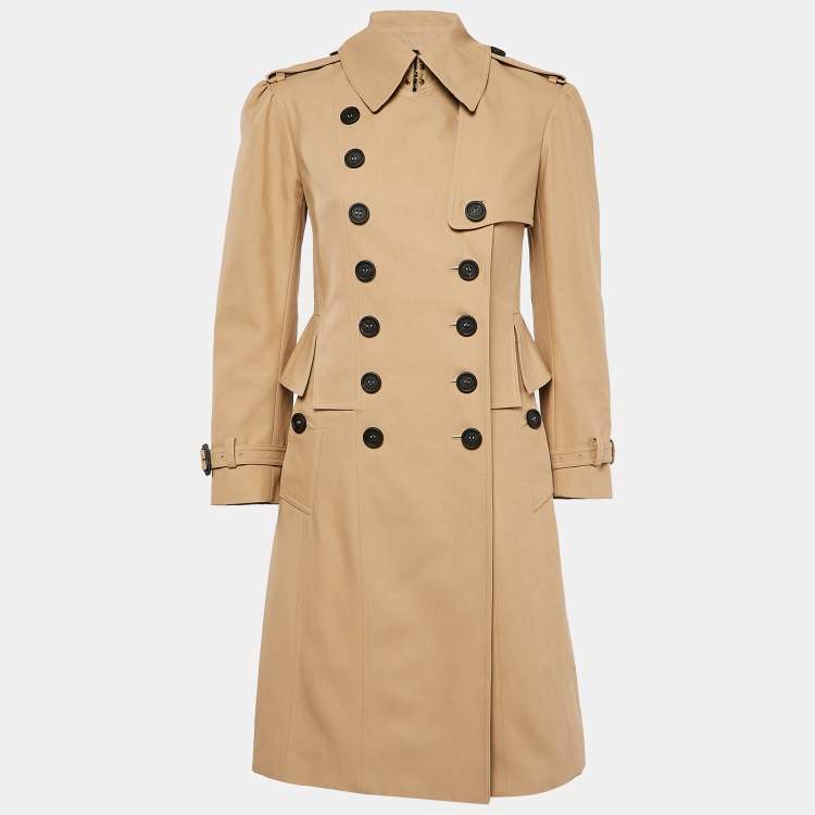 Pre Owned Burberry Brown Gabardine Double Breasted Coat S