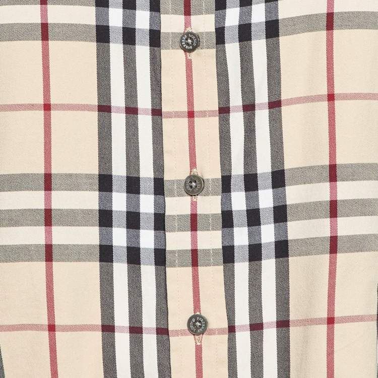 Pre Owned Burberry Beige Plaid Cotton Button Front Shirt XL