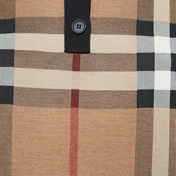 Pre Owned Burberry Beige Plaid Jersey Short Sleeve Polo T-Shirt XS