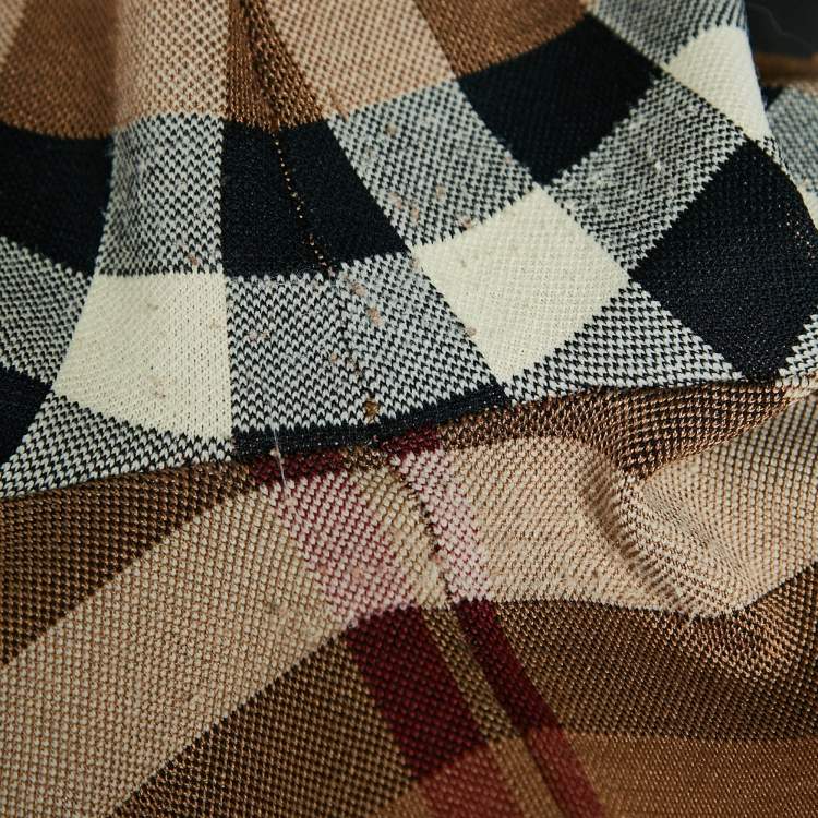 Pre Owned Burberry Beige Plaid Jersey Short Sleeve Polo T-Shirt XS