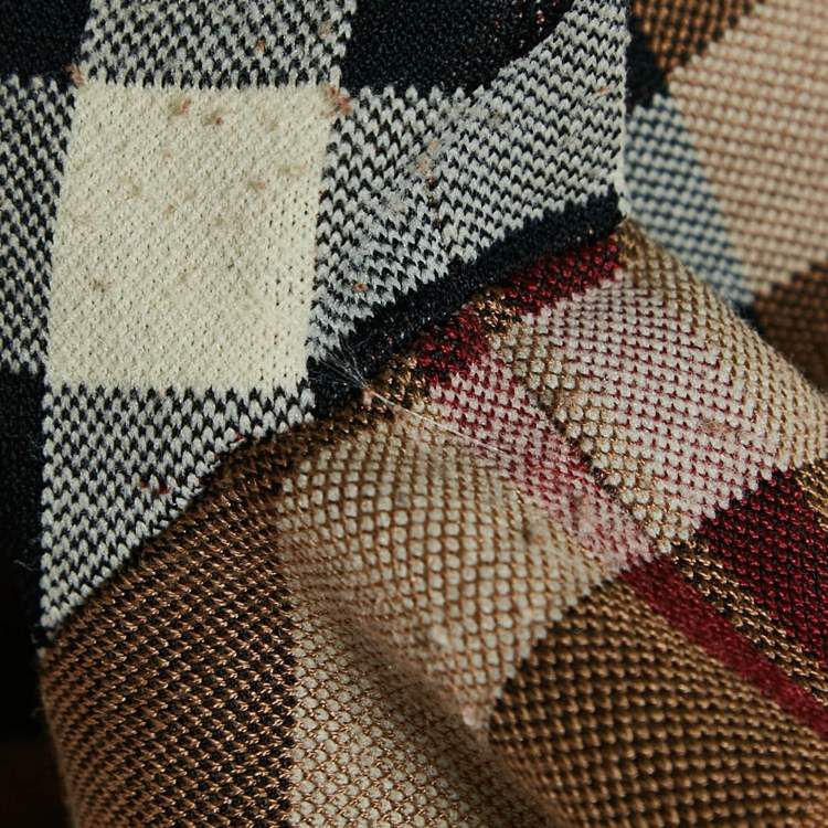 Pre Owned Burberry Beige Plaid Jersey Short Sleeve Polo T-Shirt XS