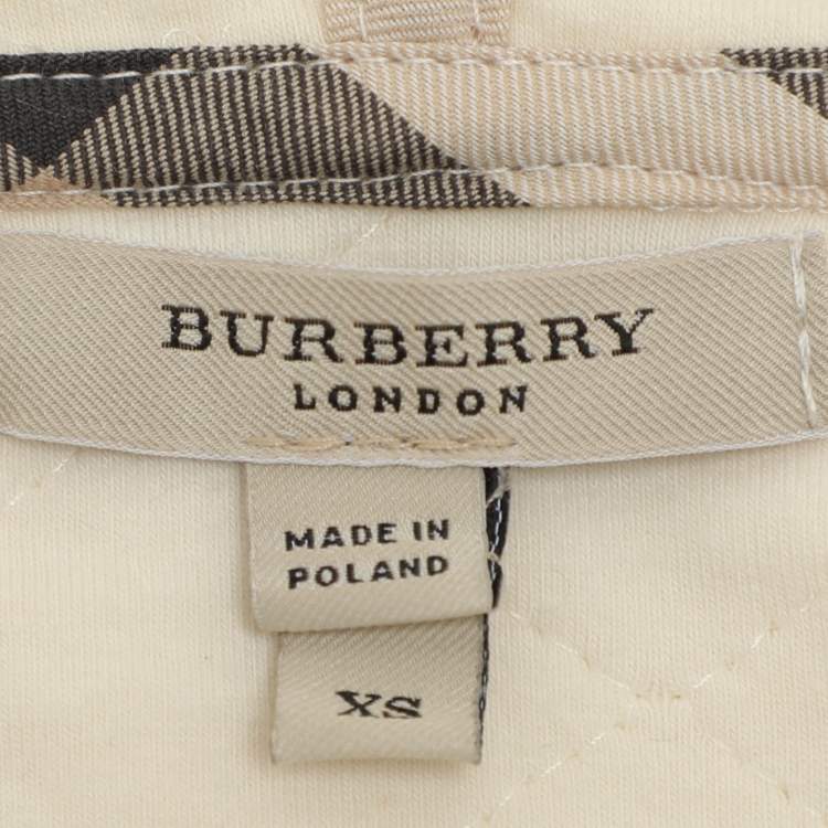 Pre Owned Burberry Cream Quilted Fabric Hooded Jacket XS