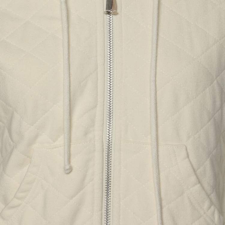 Pre Owned Burberry Cream Quilted Fabric Hooded Jacket XS