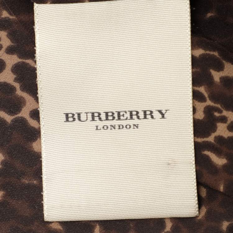 Pre Owned Burberry Brown Animal Print Silk Ruffle Detail Button Front Top M