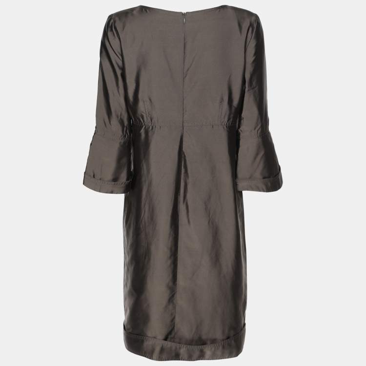 Pre Owned Burberry Grey Silk Midi Dress S