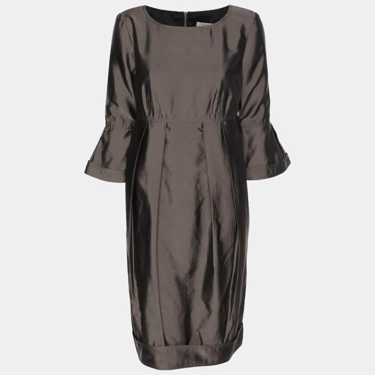 Pre Owned Burberry Grey Silk Midi Dress S