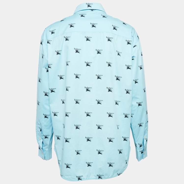 مملوكة مسبقًا Burberry Blue Logo Print Cotton Oversized Shirt S