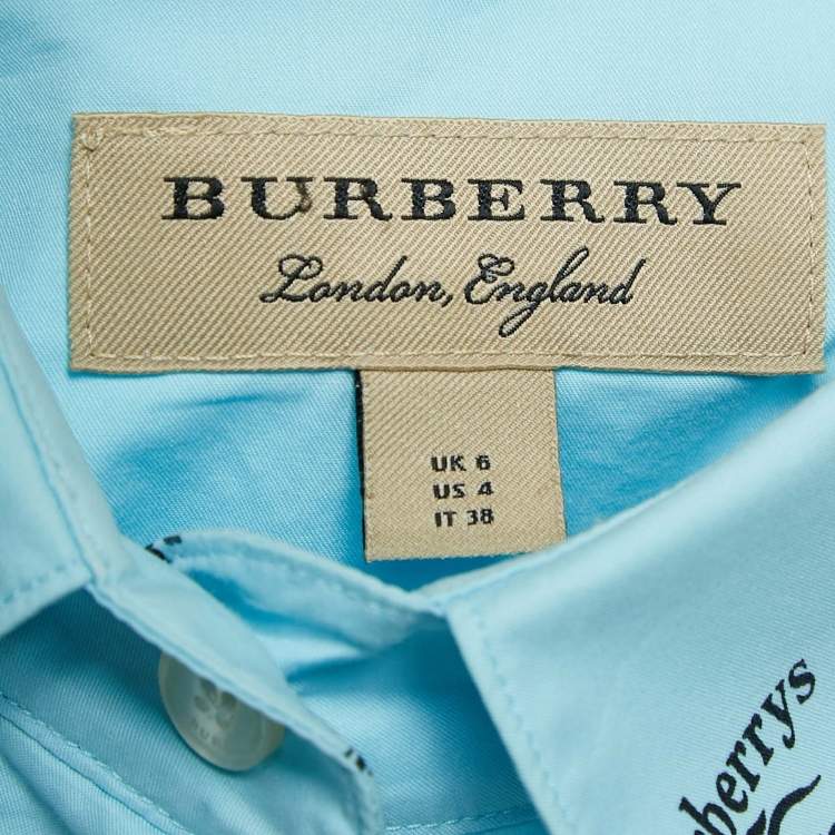 مملوكة مسبقًا Burberry Blue Logo Print Cotton Oversized Shirt S