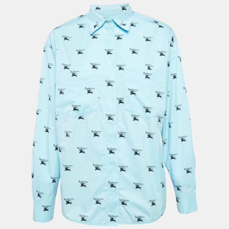 مملوكة مسبقًا Burberry Blue Logo Print Cotton Oversized Shirt S