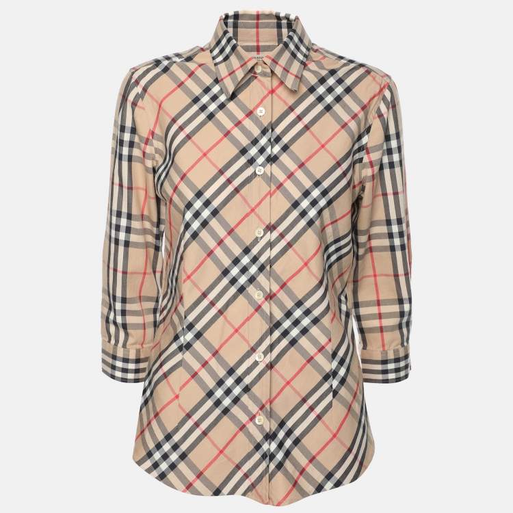 Pre Owned Burberry Beige House Check Cotton Blend Long Sleeve Shirt S