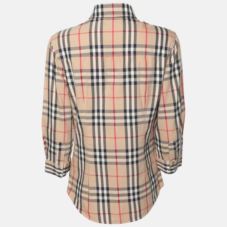 Pre Owned Burberry Beige House Check Cotton Blend Long Sleeve Shirt S