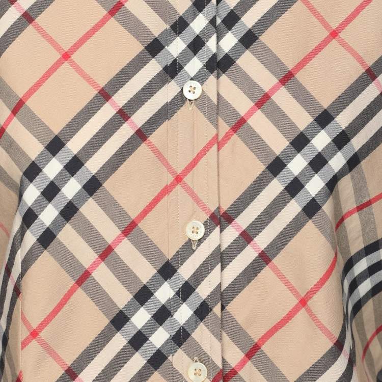 Pre Owned Burberry Beige House Check Cotton Blend Long Sleeve Shirt S