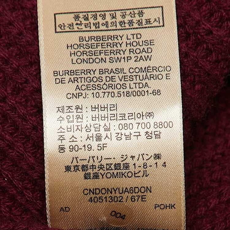 Pre Owned Burberry Burgundy Rib Knit Shawl Collar Cardigan XL