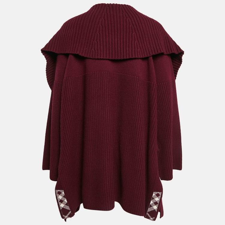 Pre Owned Burberry Burgundy Rib Knit Shawl Collar Cardigan XL