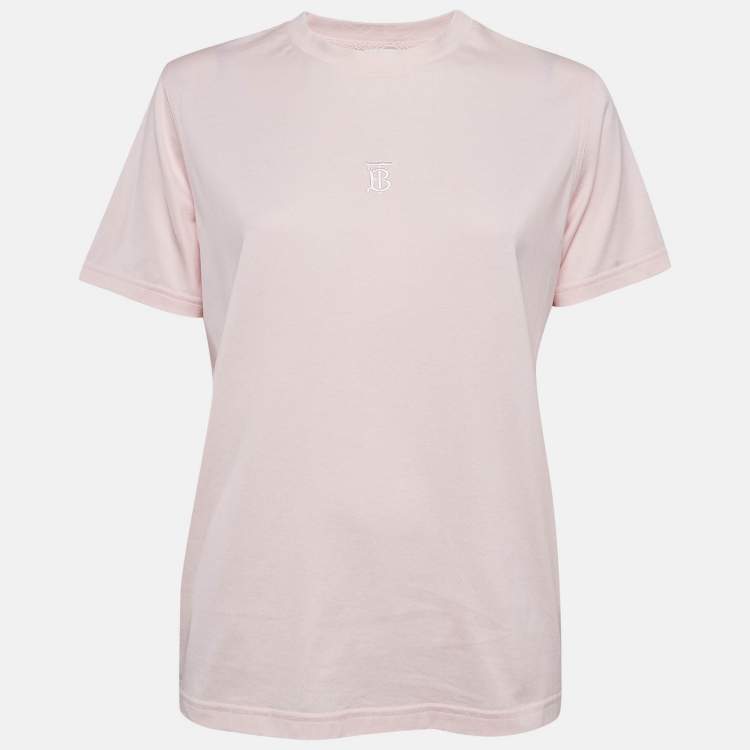 Pre Owned Burberry Pink TB Embroidered Cotton Crew Neck T-Shirt M