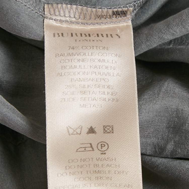Pre Owned Burberry Grey Cotton Blend Pleated Shirt L