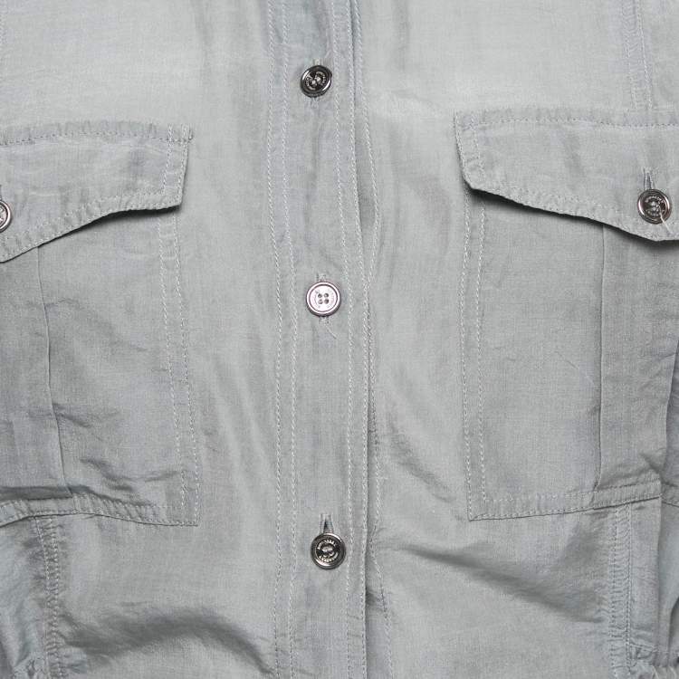 Pre Owned Burberry Grey Cotton Blend Pleated Shirt L