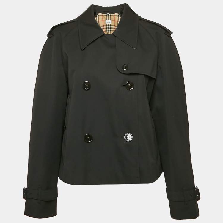 Pre Owned Burberry Black Gabardine Double Breasted Crop Trench Coat M