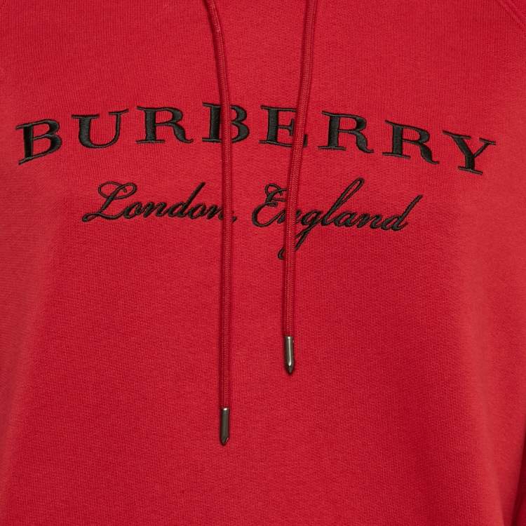 Pre Owned Burberry Red Krayford Embroidered Cotton Knit Hoodie S
