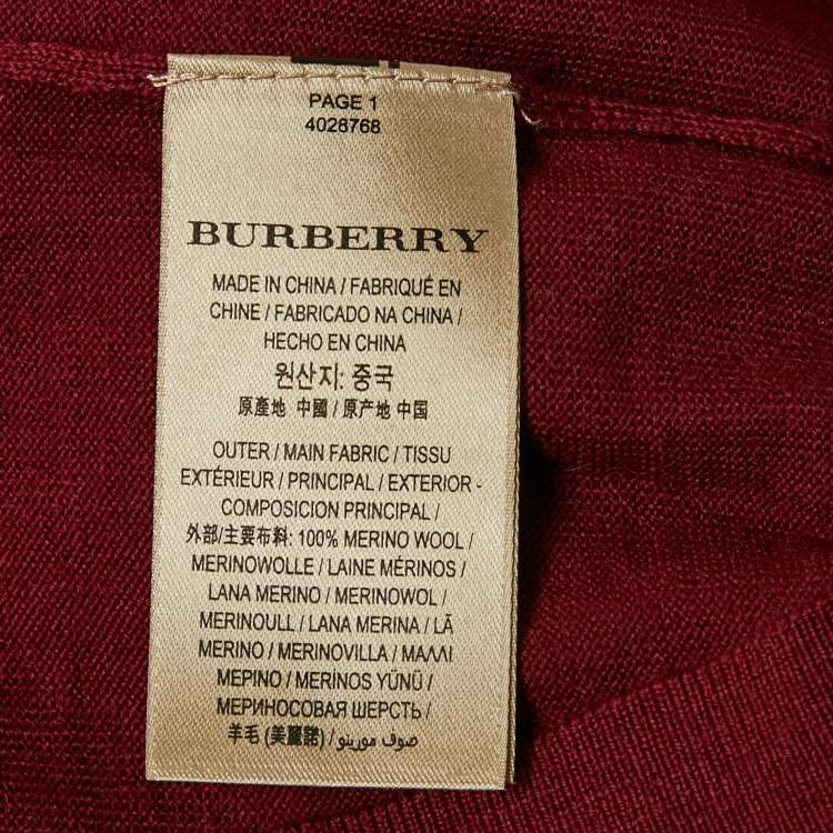 مملوكة مسبقًا Burberry Red Merino Wool Elbow Patch Detail Sweater S