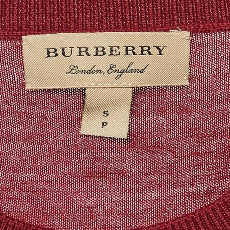مملوكة مسبقًا Burberry Red Merino Wool Elbow Patch Detail Sweater S