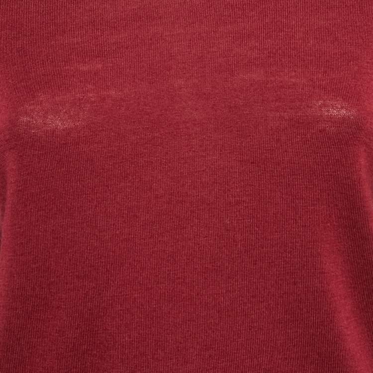 مملوكة مسبقًا Burberry Red Merino Wool Elbow Patch Detail Sweater S
