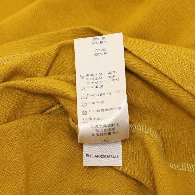 Pre Owned Burberry Yellow Cotton Blend Shoulder Patch V-Neck T-Shirt L