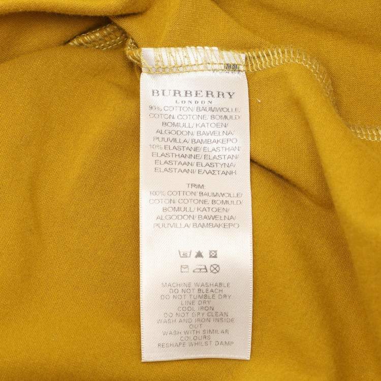 Pre Owned Burberry Yellow Cotton Blend Shoulder Patch V-Neck T-Shirt L