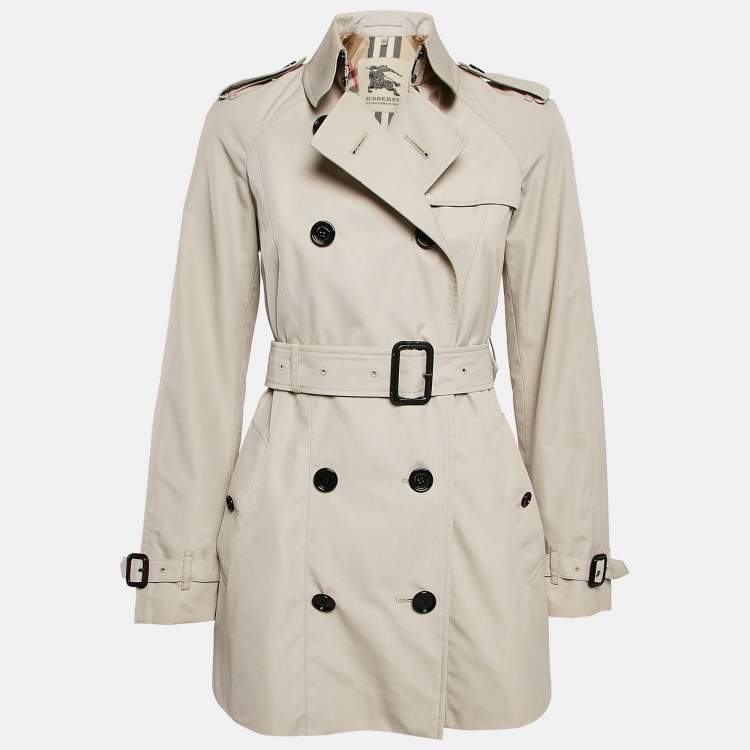 Burberry Grey Cotton Blend Double Breasted Short Trench Coat