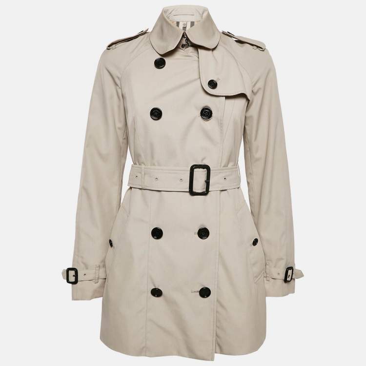 Burberry Grey Cotton Blend Double Breasted Short Trench Coat XS Burberry The Luxury Closet