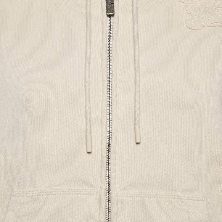 Pre Owned Burberry Beige Logo Applique Cotton Knit Zip-Up Hoodie M