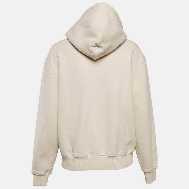 Pre Owned Burberry Beige Logo Applique Cotton Knit Zip-Up Hoodie M