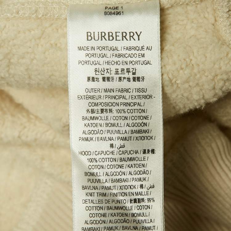 Pre Owned Burberry Beige Logo Applique Cotton Knit Zip-Up Hoodie M
