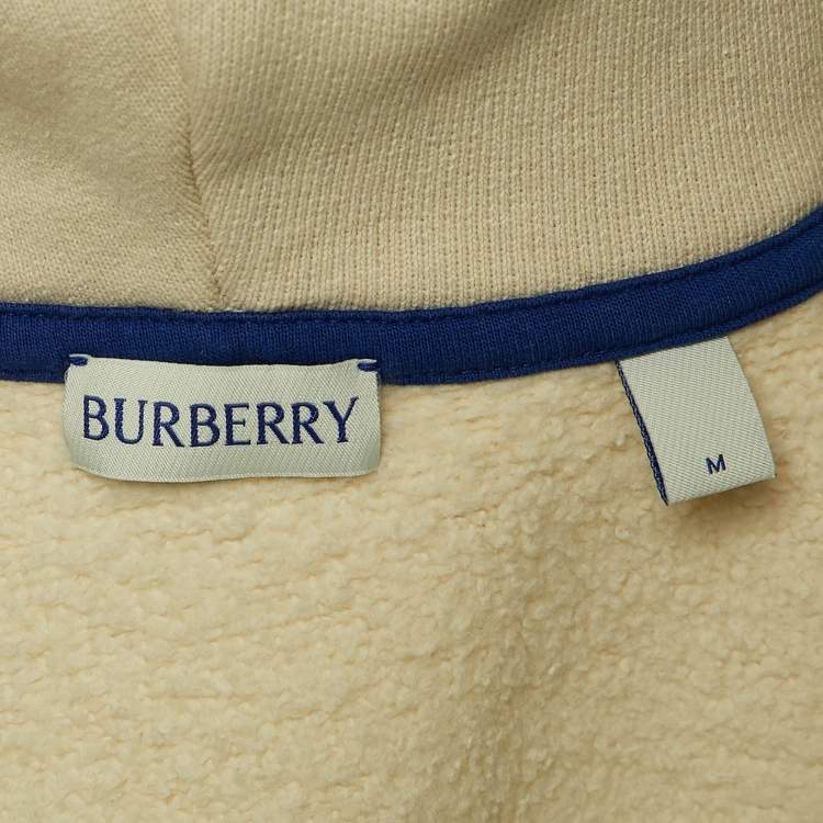 Pre Owned Burberry Beige Logo Applique Cotton Knit Zip-Up Hoodie M