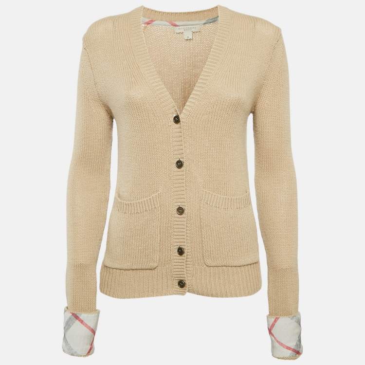 Pre Owned Burberry Beige Wool Blend Buttoned Cardigan M