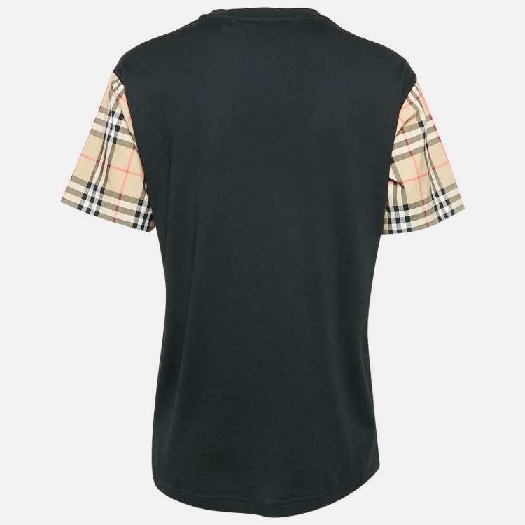 Pre Owned Burberry Black Cotton Vintage Checked Sleeve T-Shirt XXS
