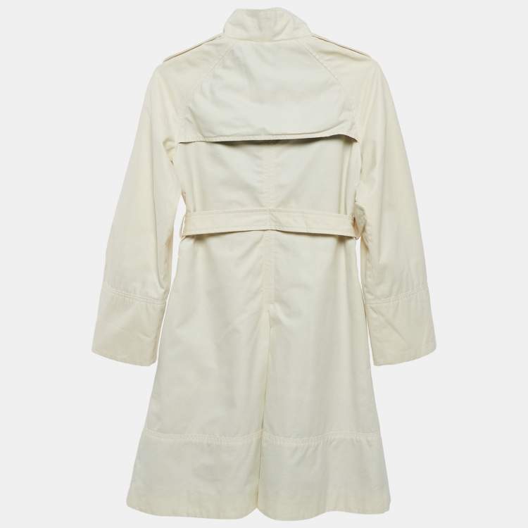 مملوكة مسبقًا Burberry Cream Gabardine Cotton Pleated Trench Coat S