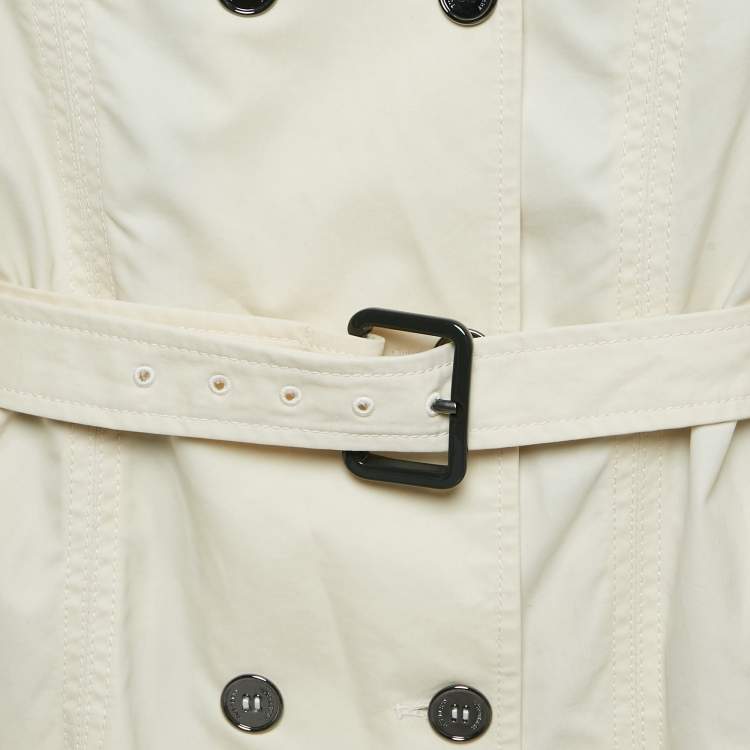 مملوكة مسبقًا Burberry Cream Gabardine Cotton Pleated Trench Coat S