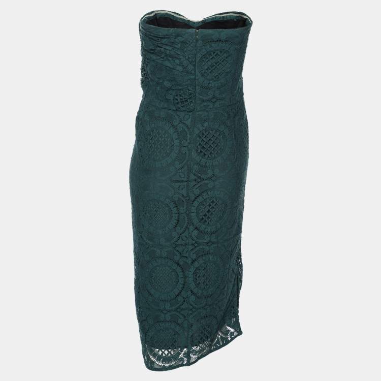 Pre Owned Burberry Green Lace Strapless Dress M