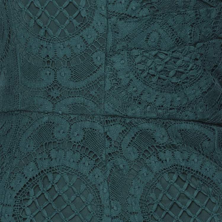 Pre Owned Burberry Green Lace Strapless Dress M