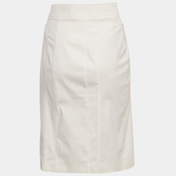 Pre Owned Burberry Off-White Cotton Knee-Length Skirt M