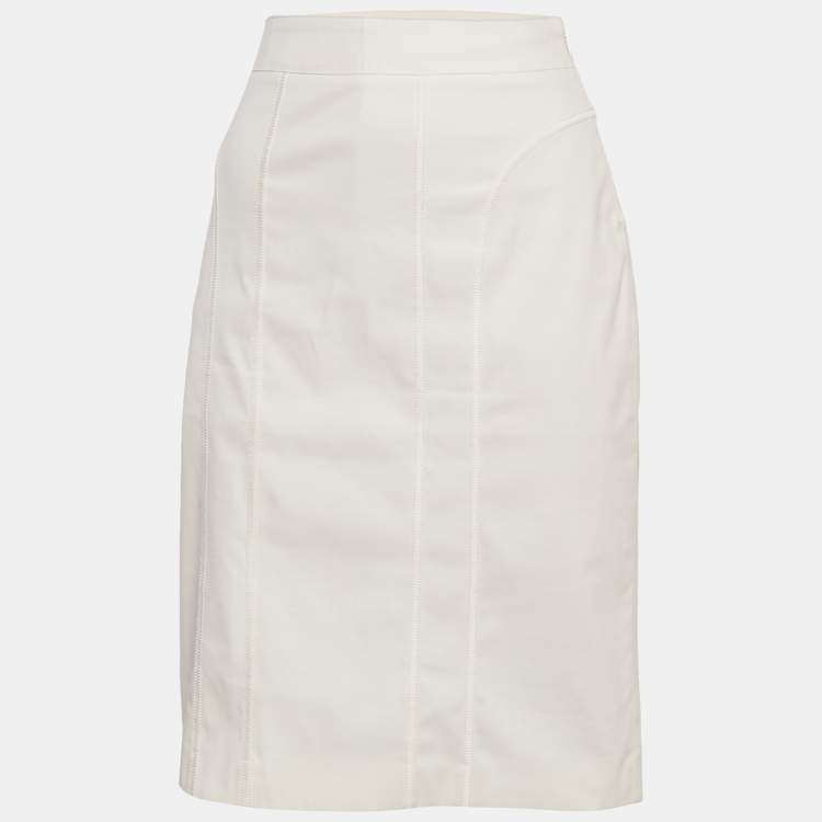 Pre Owned Burberry Off-White Cotton Knee-Length Skirt M