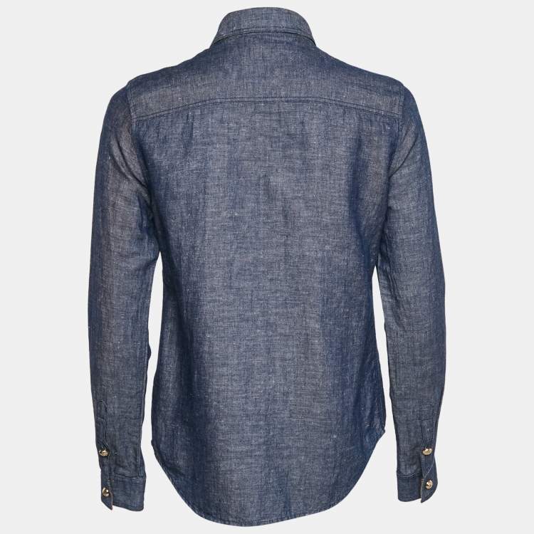 Pre Owned Burberry Blue Denim Button Detail Shirt M