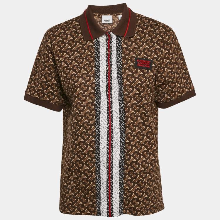 Pre Owned Burberry Brown Monogram Cotton Pique Copland Polo T-Shirt S